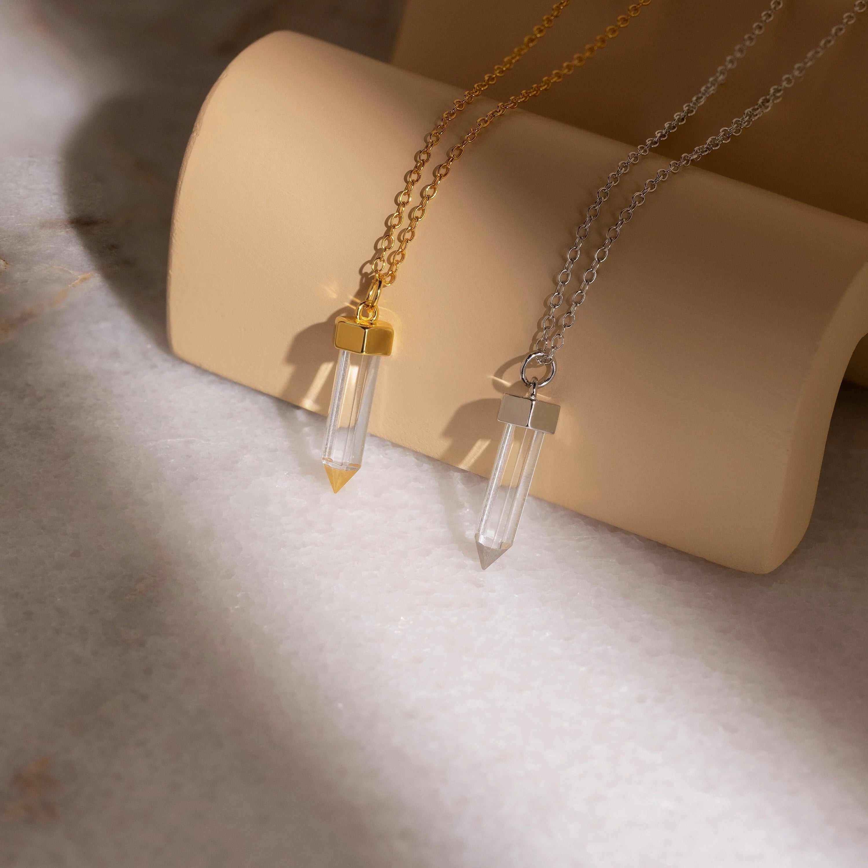 Clear Quartz Necklace Silver 18K Gold Plated
