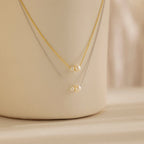 Dainty Duo Pearl Necklace Silver 18K Gold Plated