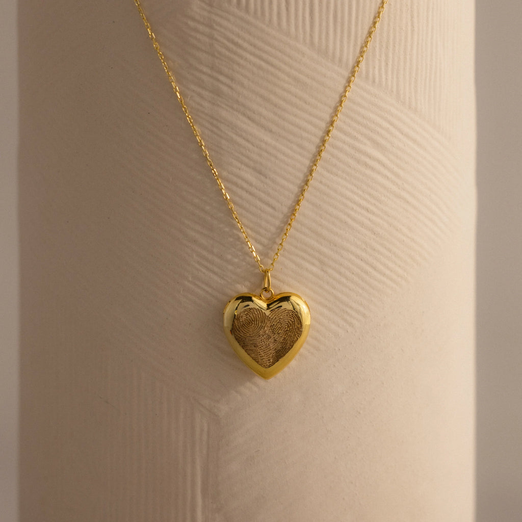 Fingerprint Heart Locket Necklace Silver 18K Gold Plated