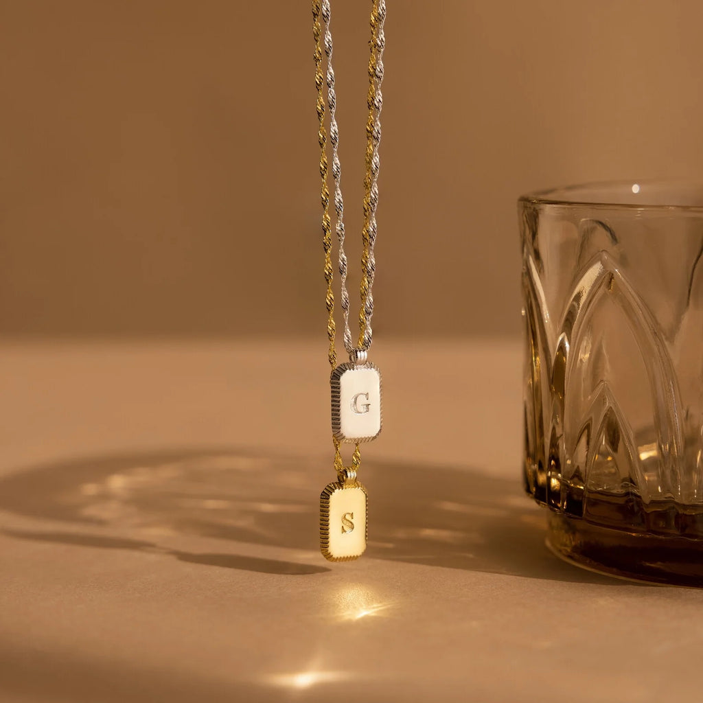 Newsletter Ribbed Initial Necklace Silver 18K Gold Plated