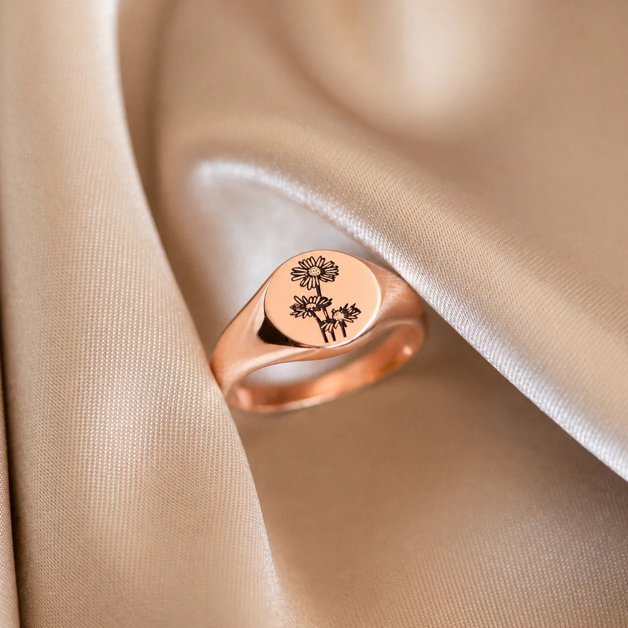 Birth Flower Signet Ring