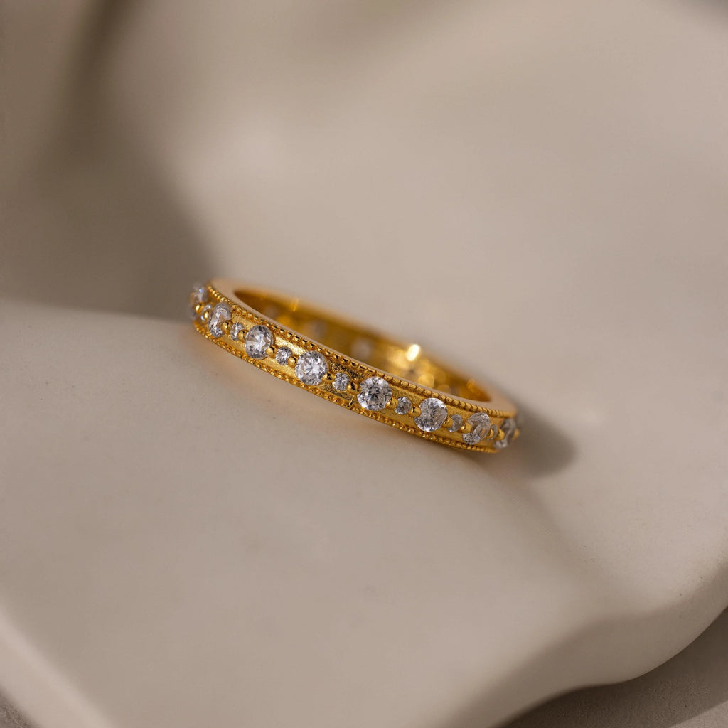 Diamond Eternity Ring Silver 18K Gold Plated