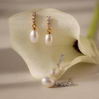 Diamond Pearl Droplet Earrings Silver 18K Gold Plated