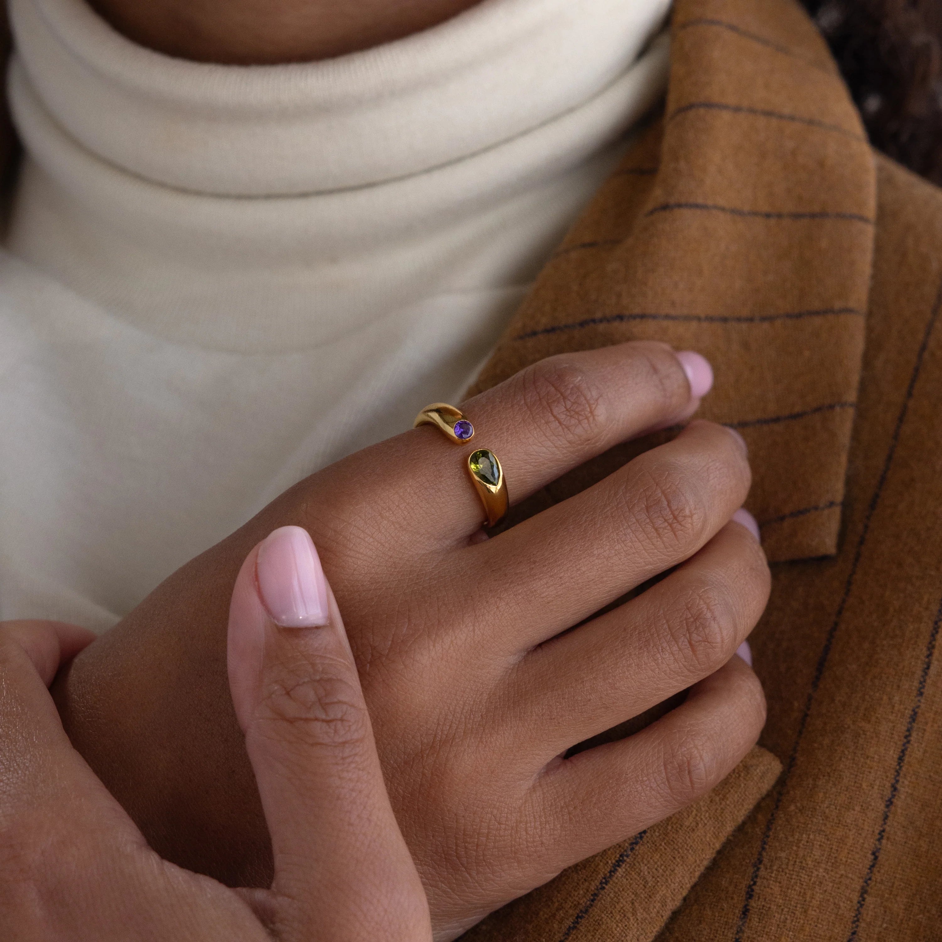 Toi et Moi Birthstone Signet Ring  Silver 18K Gold Plated