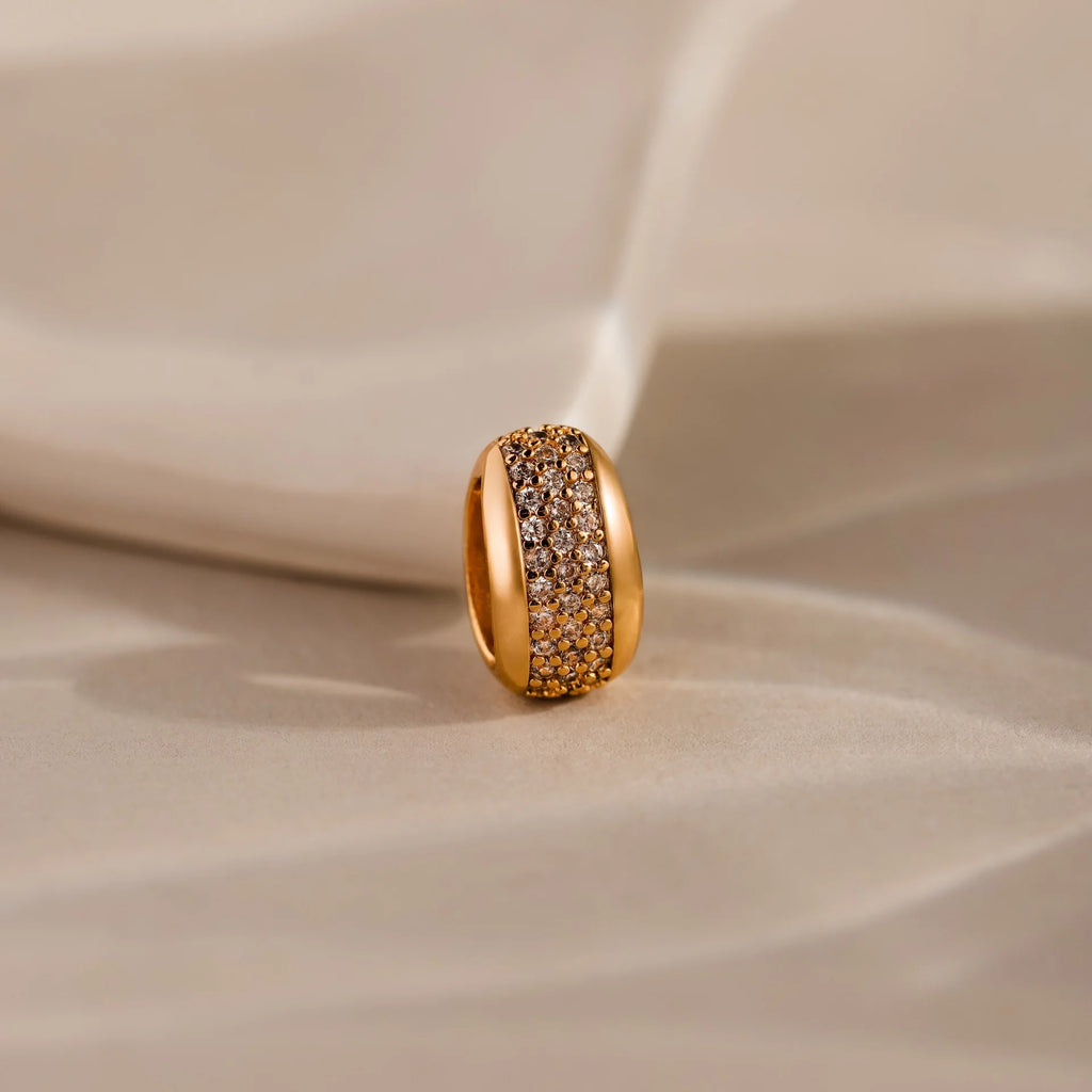 Diamond Bold Pave Dome Spacer Charm Silver 18K Gold Plated