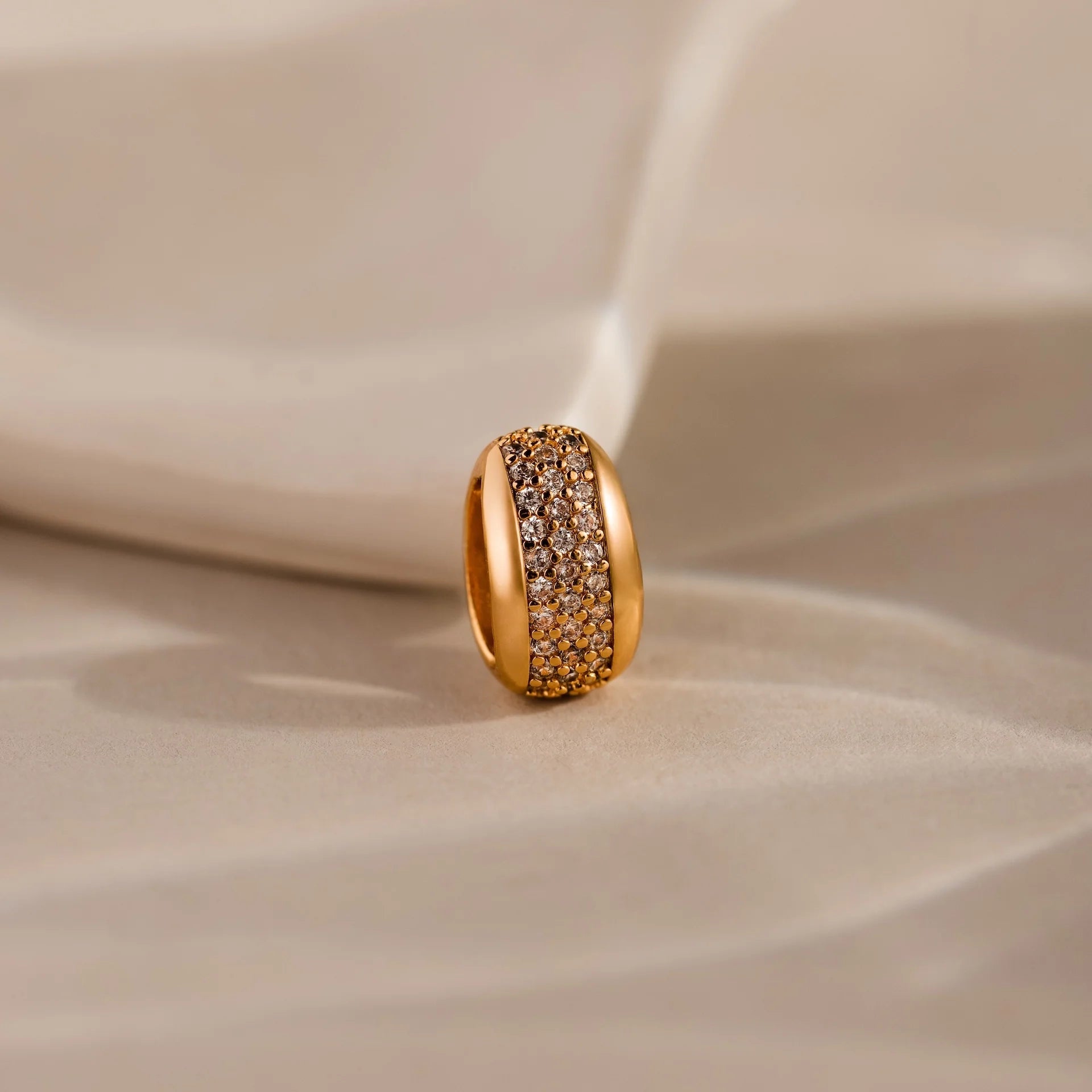 Diamond Bold Pave Dome Spacer Charm Silver 18K Gold Plated