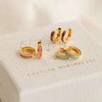 Pink Opal Inlay Huggies Silver 18K Gold Plated