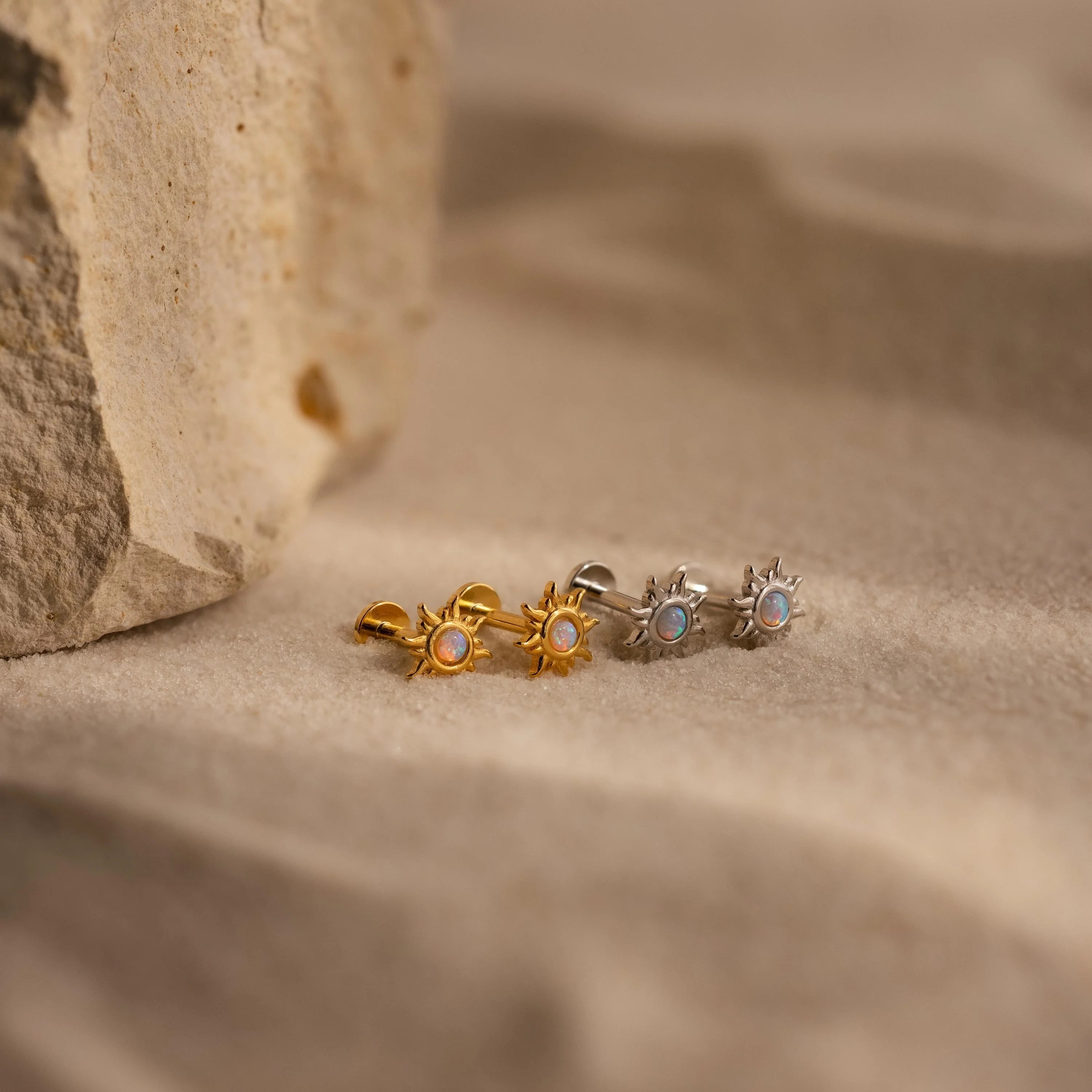 Opal Sun Flat Back Studs Silver 18K Gold Plated