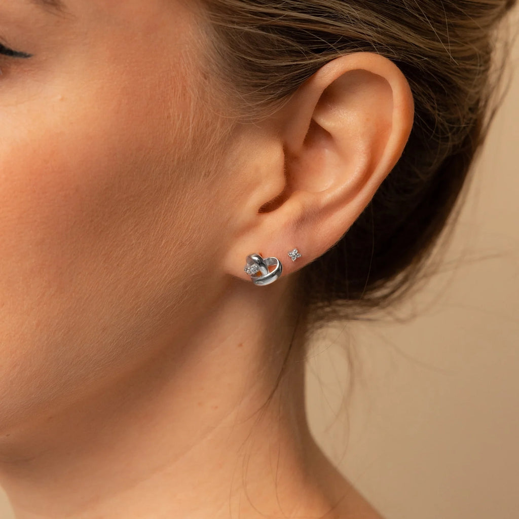 Heart Charm Knot Studs Silver 18K Gold Plated