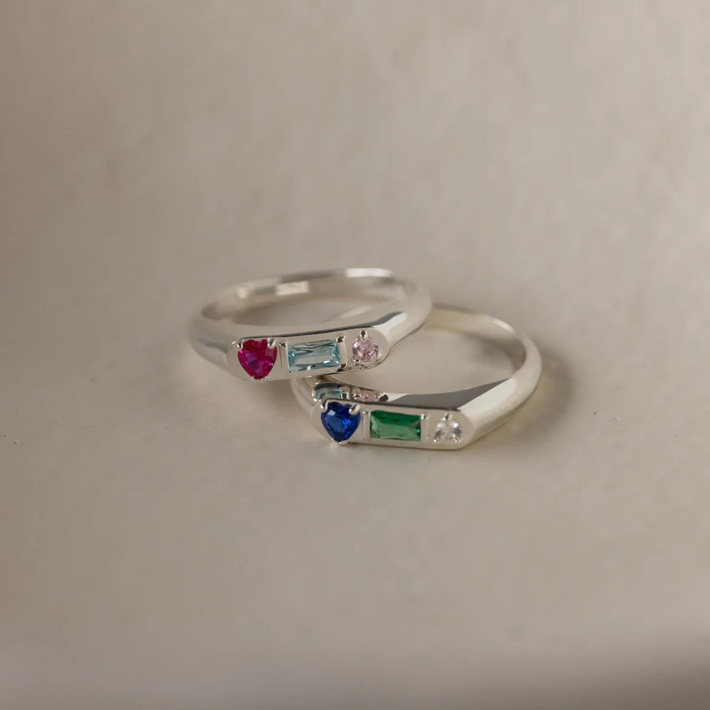 Bold Birthstone Signet Ring Silver 18K Gold Plated