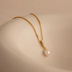 Diamond Pearl Droplet Necklace Silver 18K Gold Plated