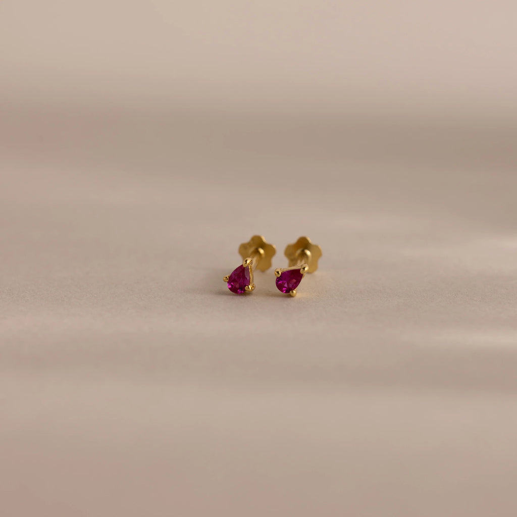Teardrop Ruby Flatback Studs  Silver 18K Gold Plated