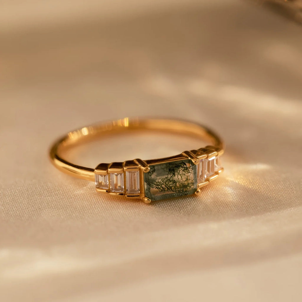 Diamond Agate Statement Ring Silver 18K Gold Plated