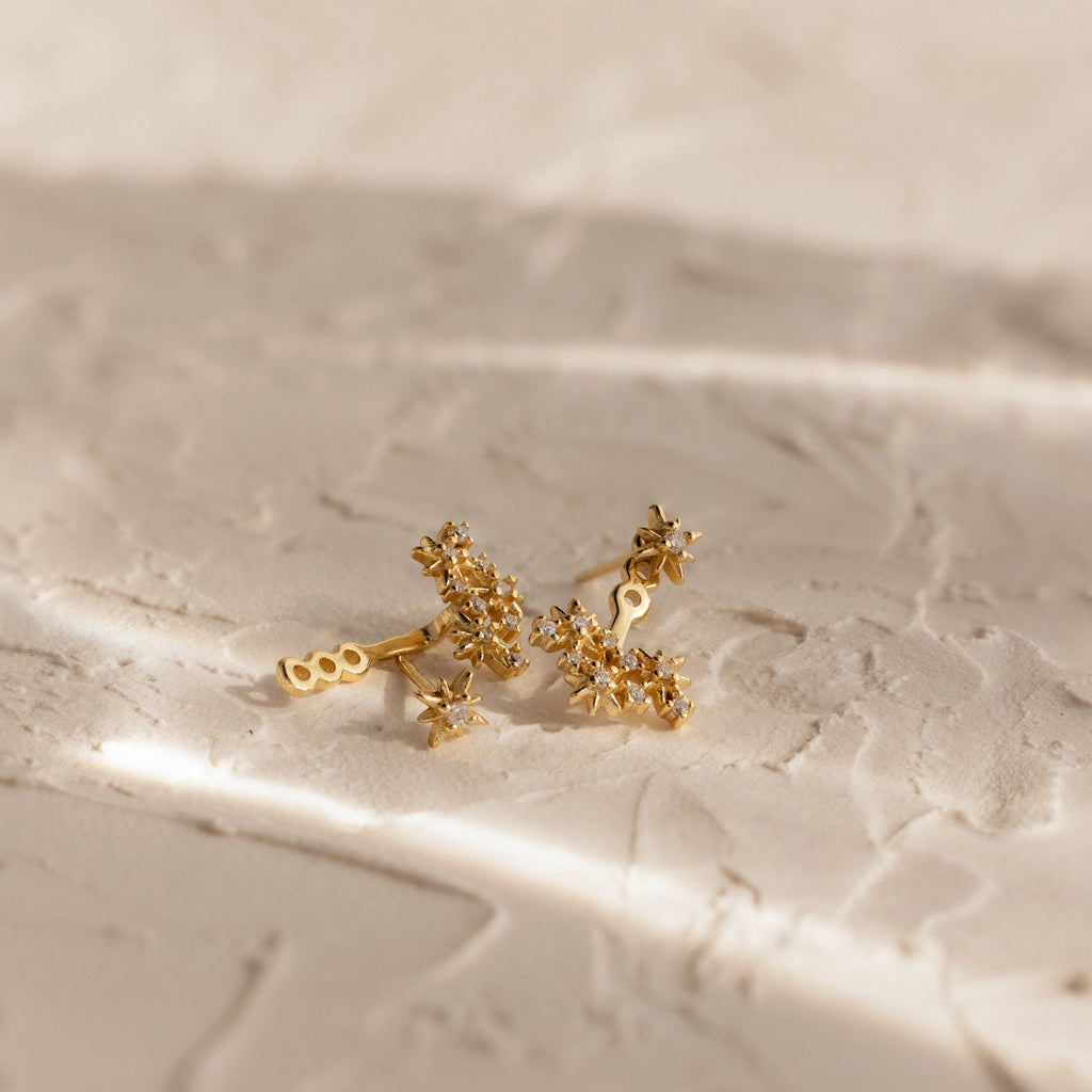 Starburst Cluster Ear Jackets Silver 18K Gold Plated