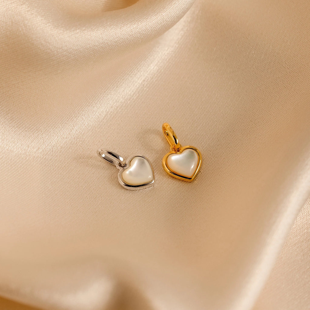 Mother of Pearl Heart Charm Silver 18K Gold Plated
