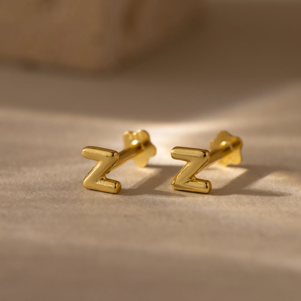 Bubble Initial Flatback Studs Silver 18K Gold Plated