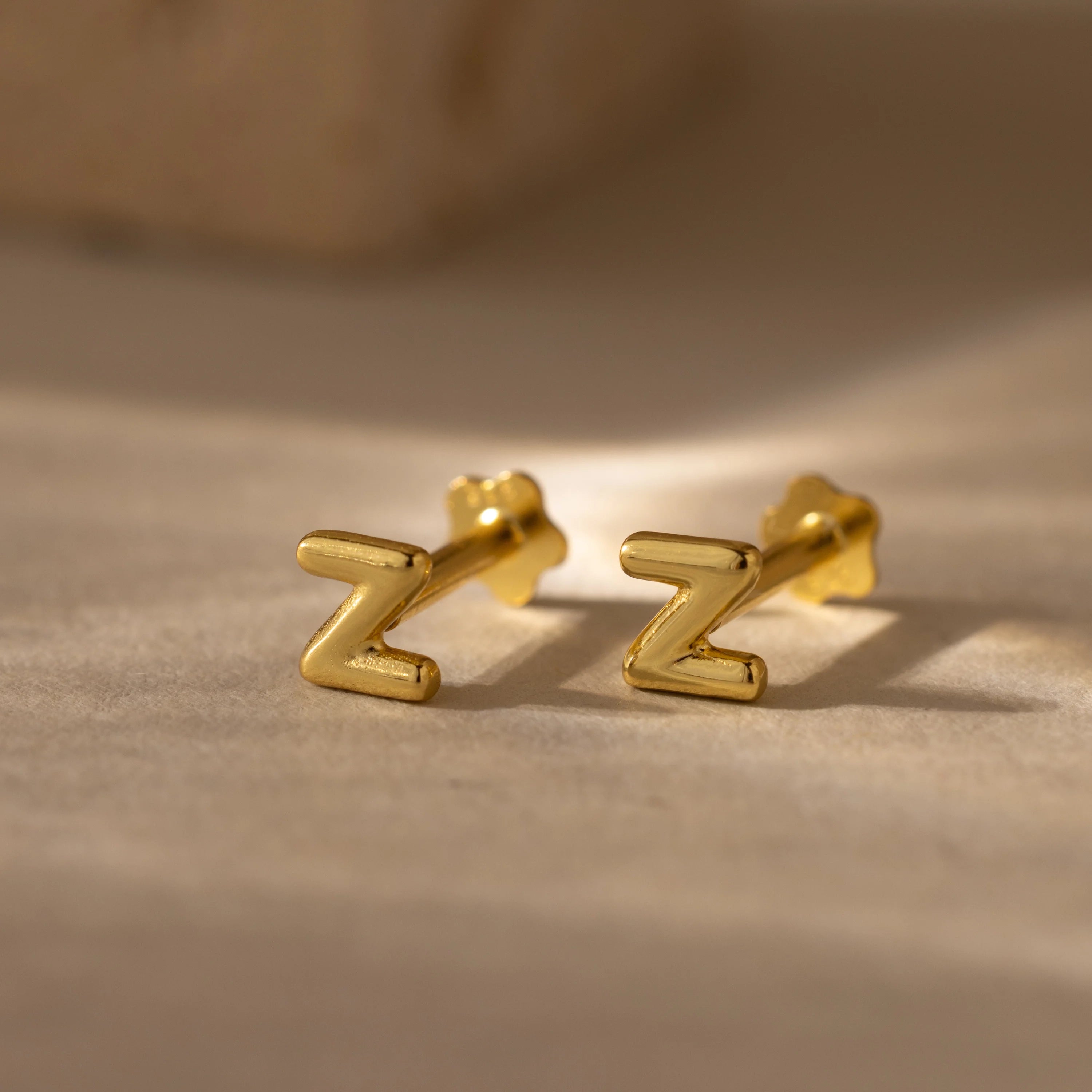 Bubble Initial Flatback Studs Silver 18K Gold Plated