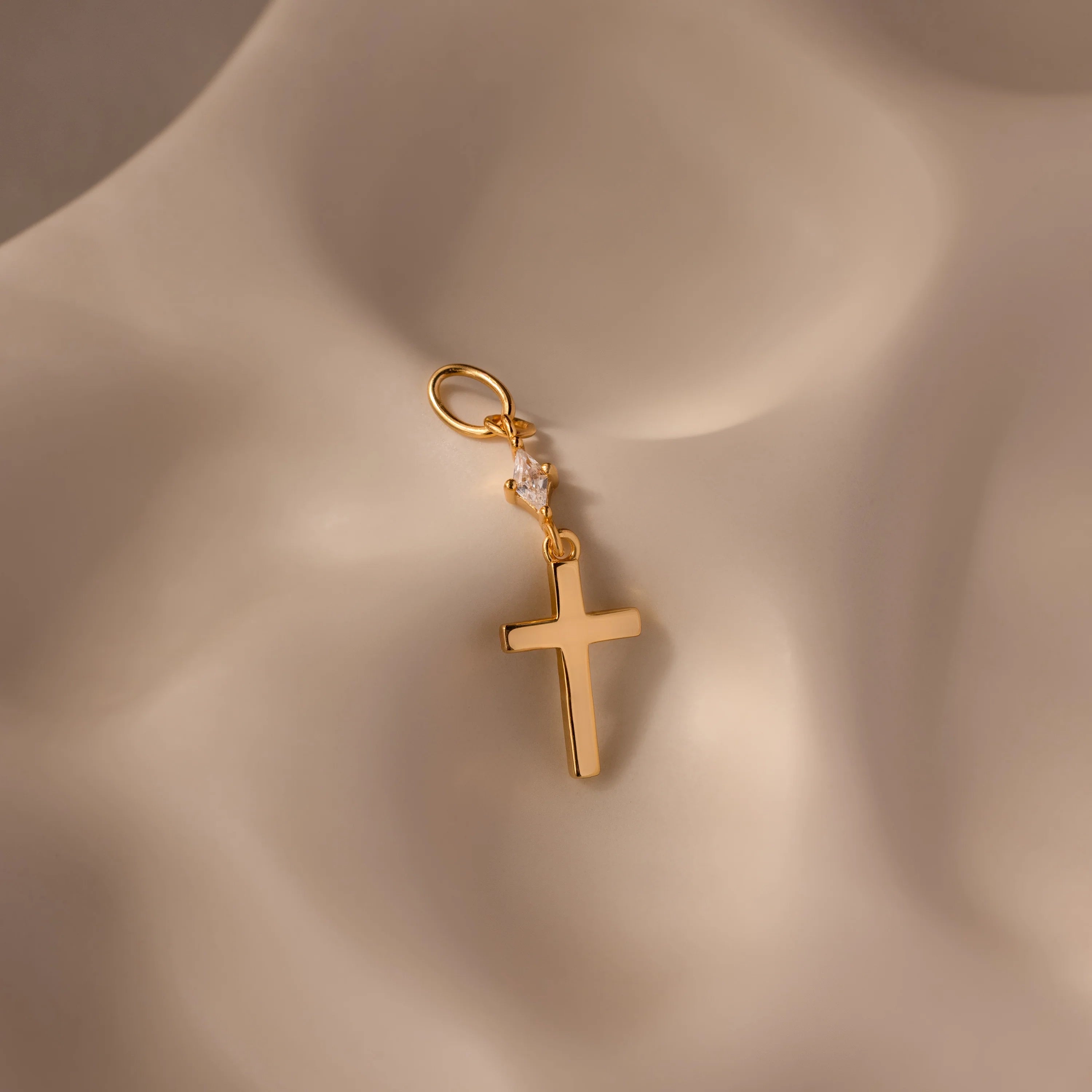 Diamond Drop Cross Charm Silver 18K Gold Plated