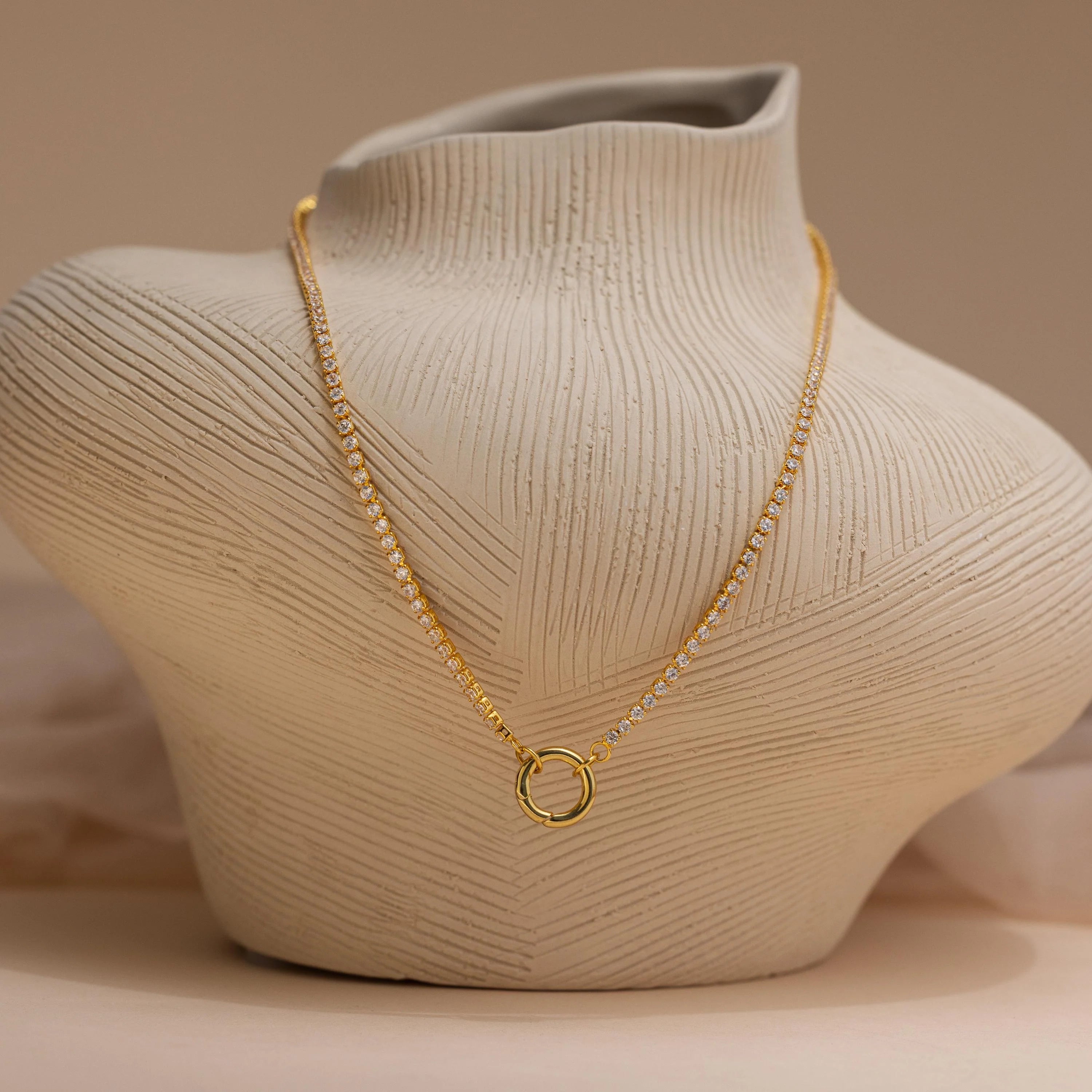 Diamond Tennis Clasp Necklace Silver 18K Gold Plated