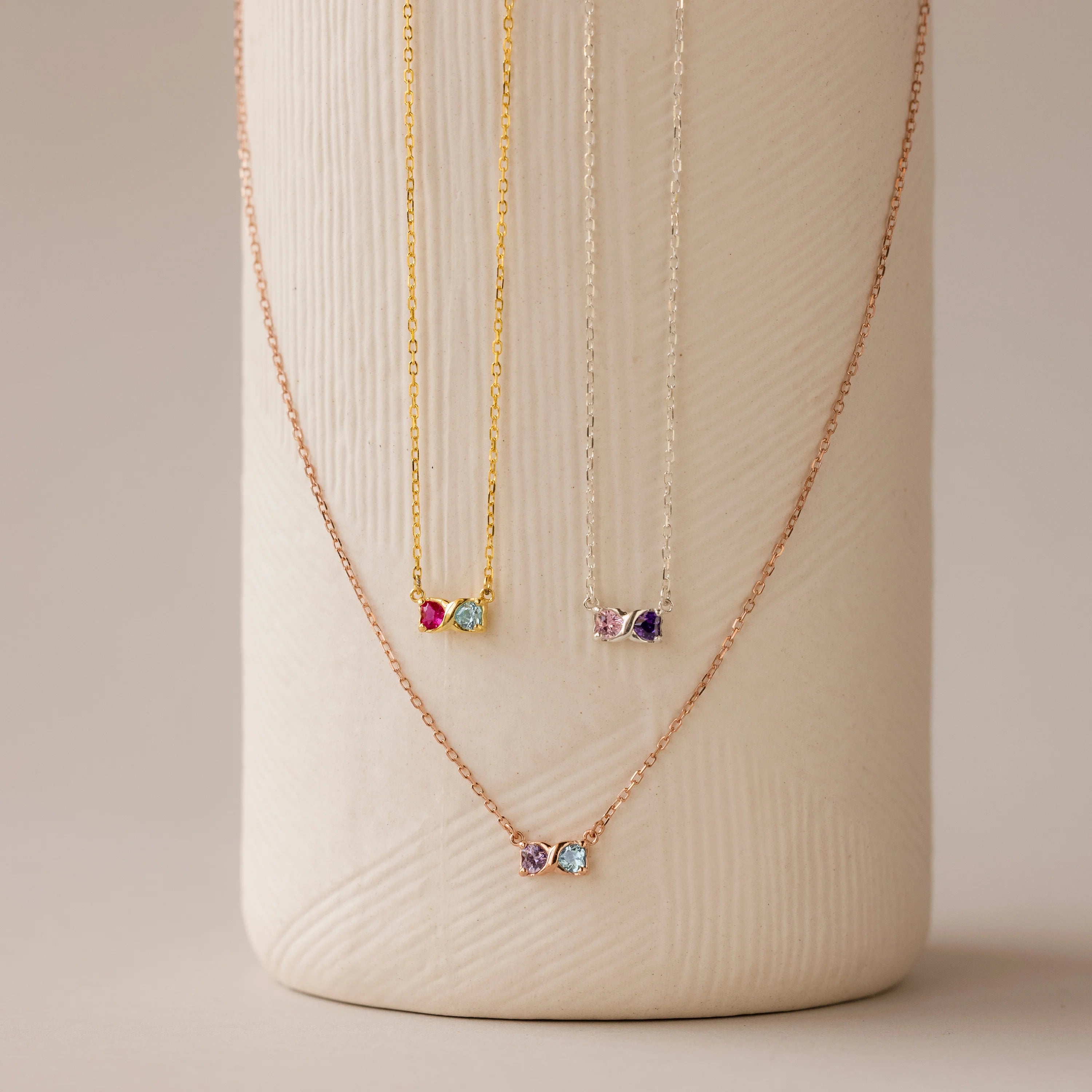 Toi et Moi Infinity Heart Birthstone Necklace Silver 18K Gold Plated