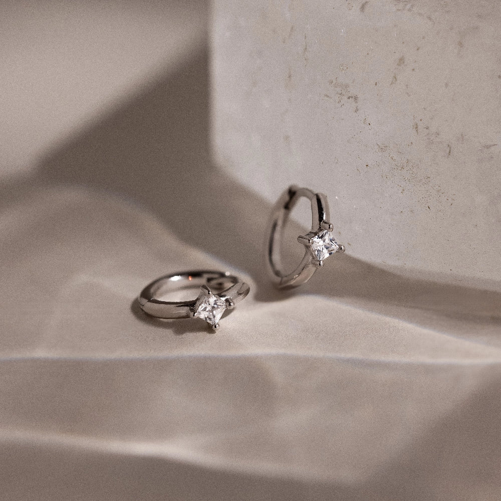 Diamond Athena Huggies Silver 18K Gold Plated