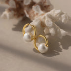 Bold Round Pearl Hoops Silver 18K Gold Plated
