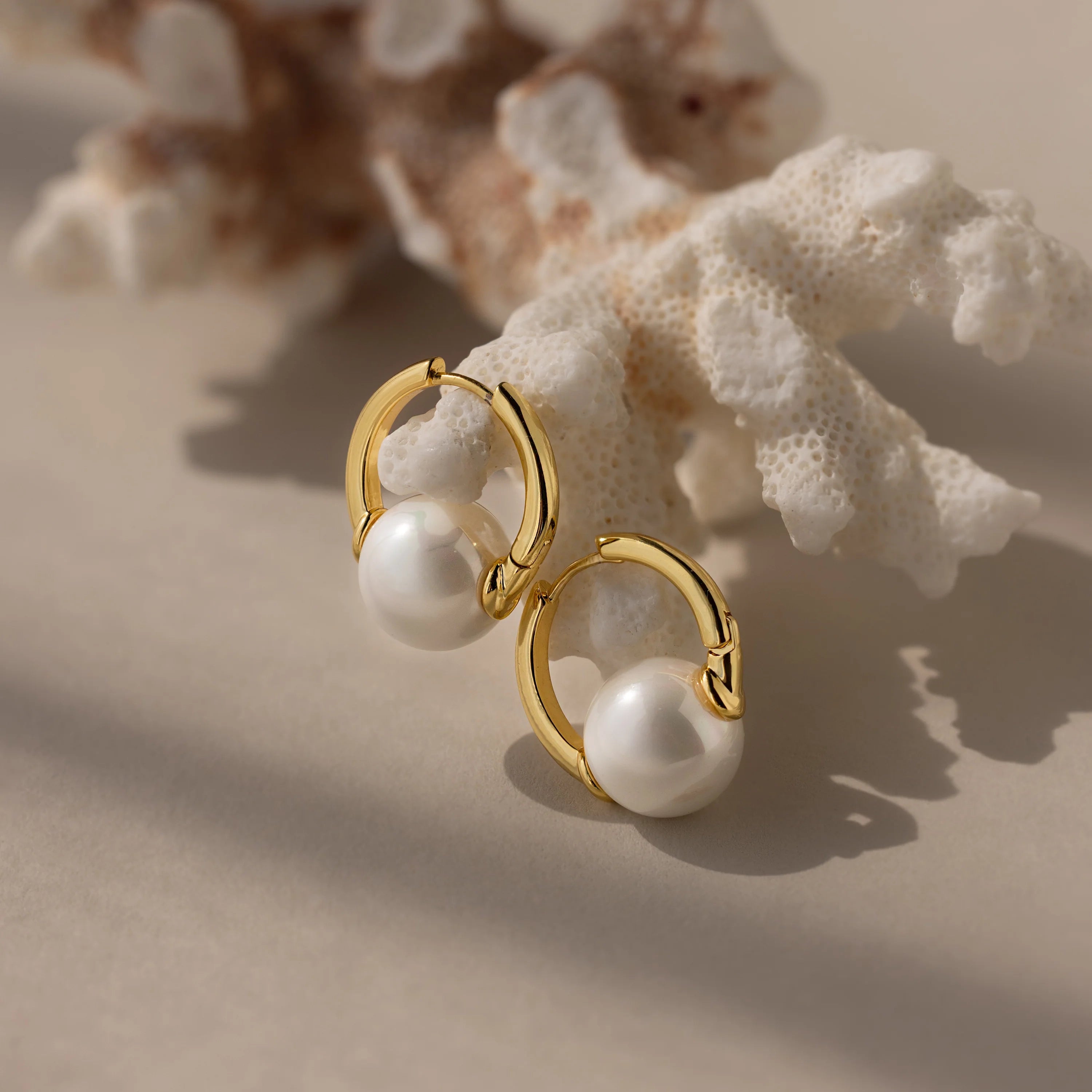 Bold Round Pearl Hoops Silver 18K Gold Plated