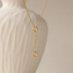 Rolo Lariat Paperclip Clasp Necklace Silver 18K Gold Plated