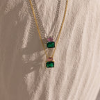 Pink Tourmaline Emerald Bloom Necklace Silver 18K Gold Plated