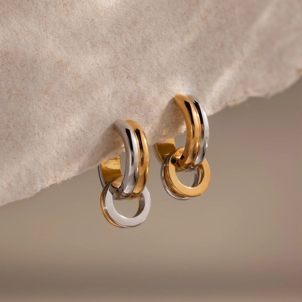 Mixed Metal Circle Hoops Silver 18K Gold Plated