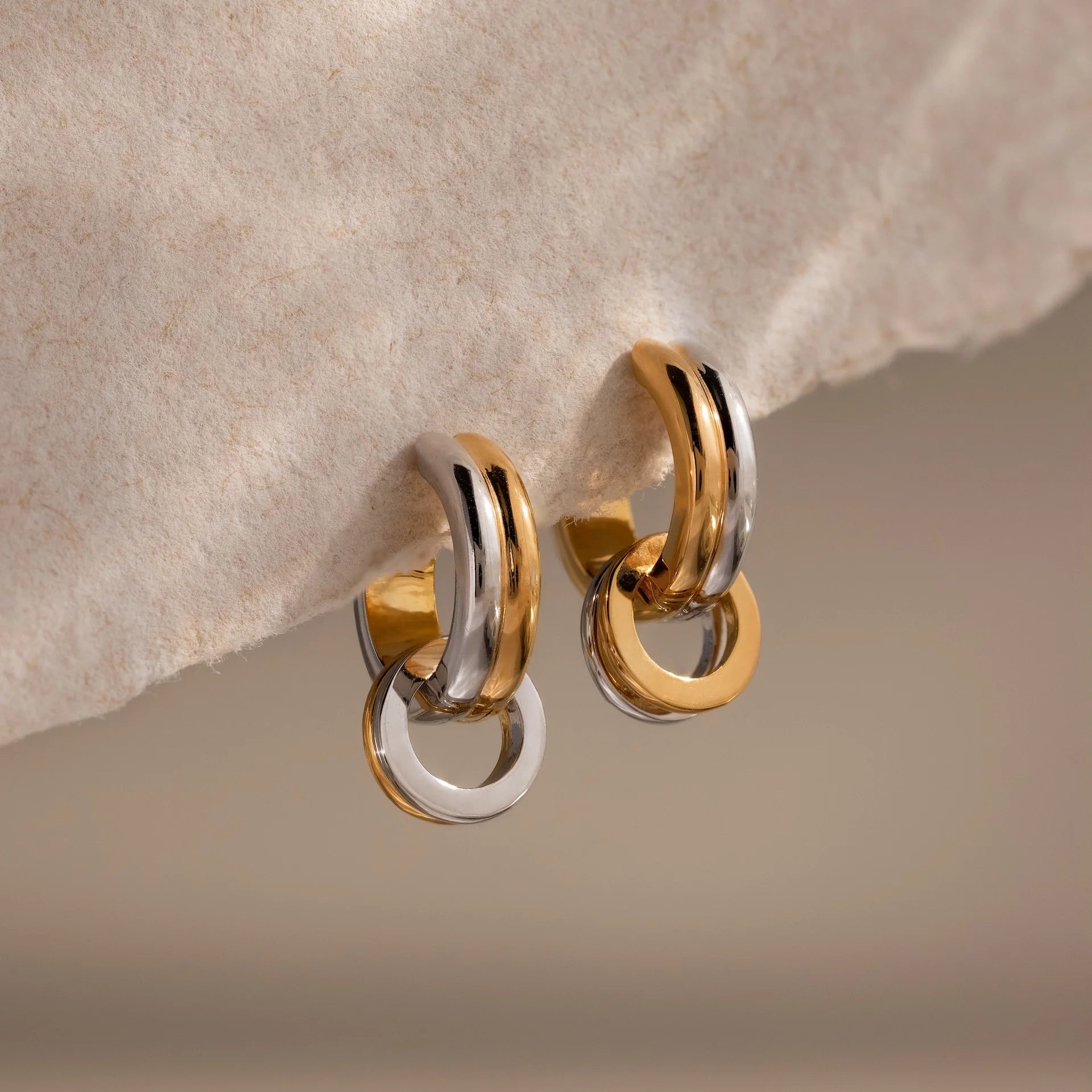 Mixed Metal Circle Hoops Silver 18K Gold Plated