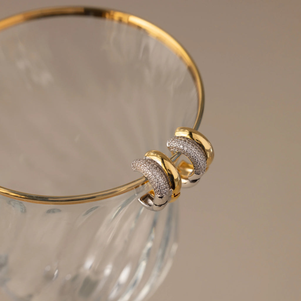 Diamond Duo Mixed Metal Pave Huggies Silver 18K Gold Plated