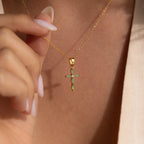 Diamond Marquise Jade Cross Necklace Silver 18K Gold Plated