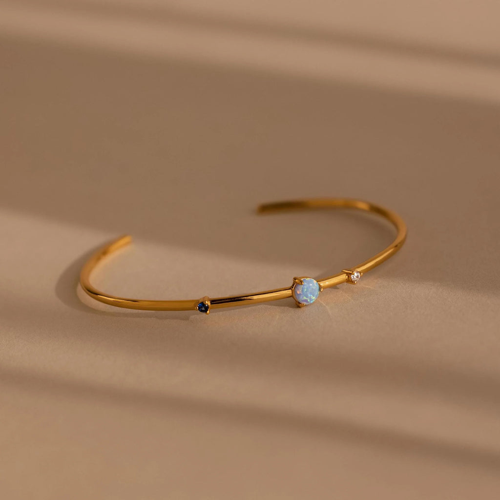 Opal & Diamond Cuff Bracelet Silver 18K Gold Plated