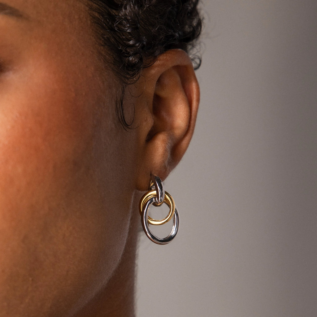 Mixed Metal Linked Earrings Silver 18K Gold Plated