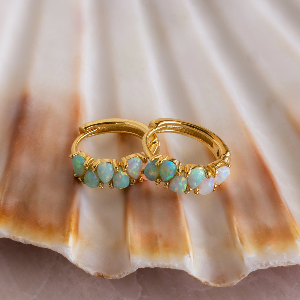 Ombre Opal Huggies Silver 18K Gold Plated