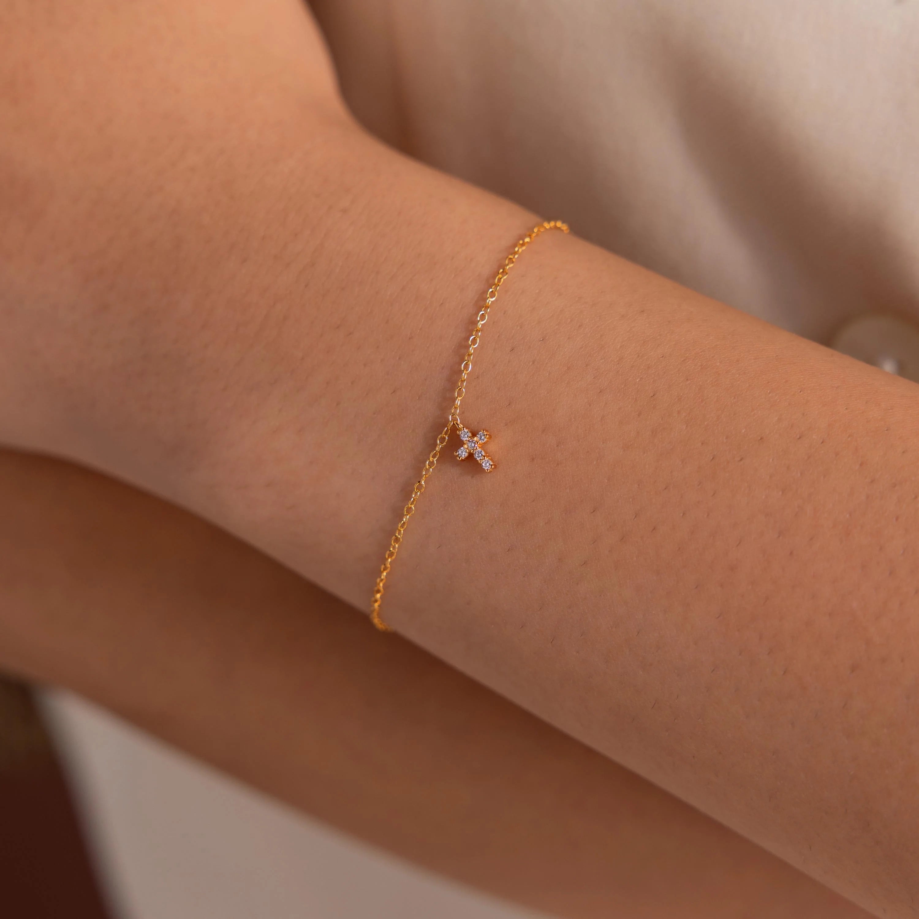 Dainty Cross Charm Bracelet Silver 18K Gold Plated