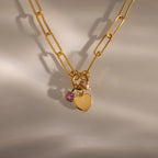 Paperclip Heart Charm Necklace Silver 18K Gold Plated