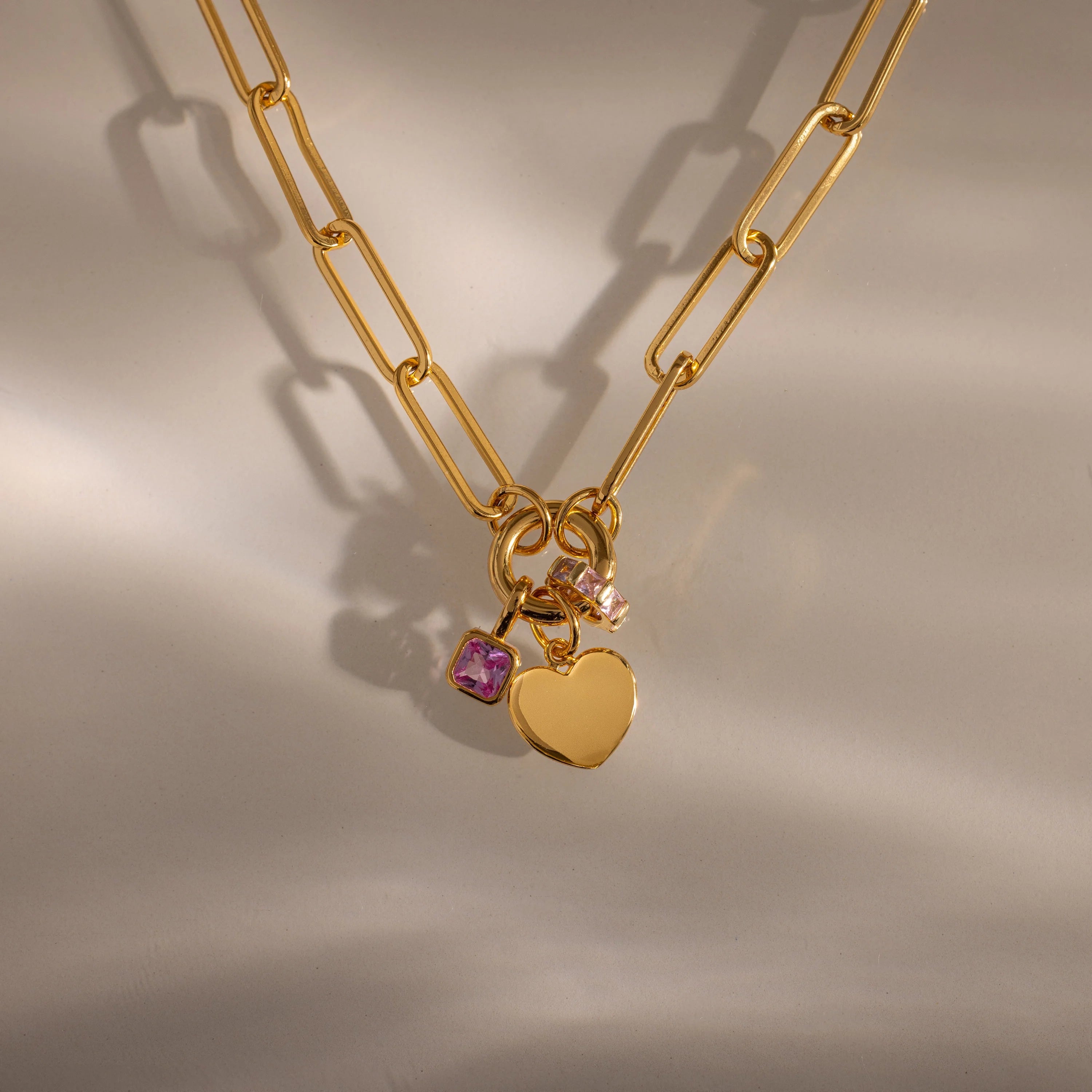 Paperclip Heart Charm Necklace Silver 18K Gold Plated