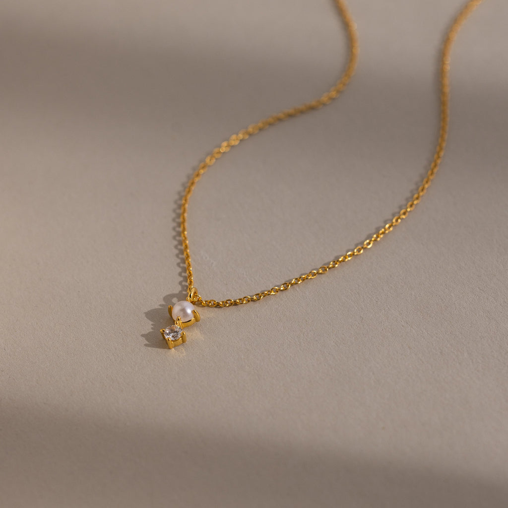 Pearl Diamond Drop Necklace Silver 18K Gold Plated