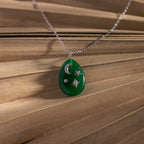 Diamonds Jade Pendant Necklace Silver 18K Gold Plated