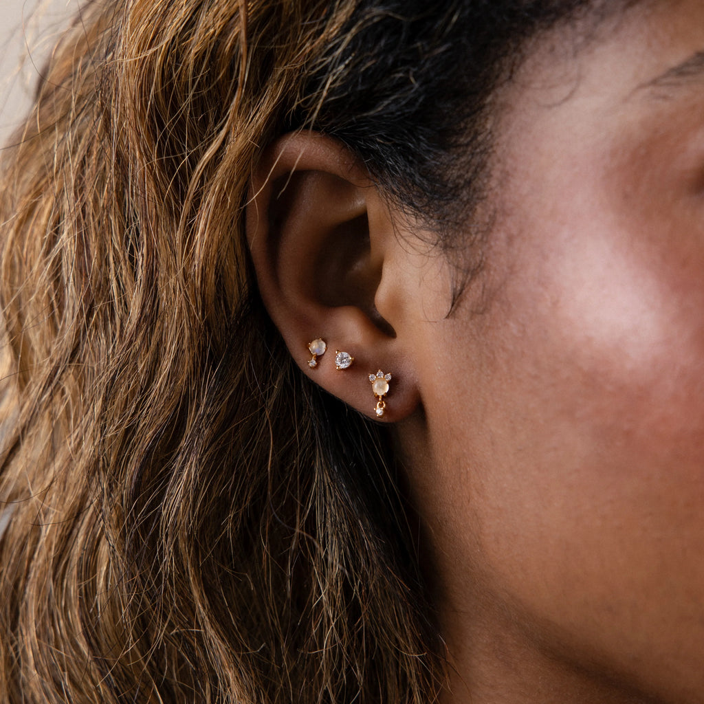 Diamonds Moonstone Drop Studs Silver 18K Gold Plated