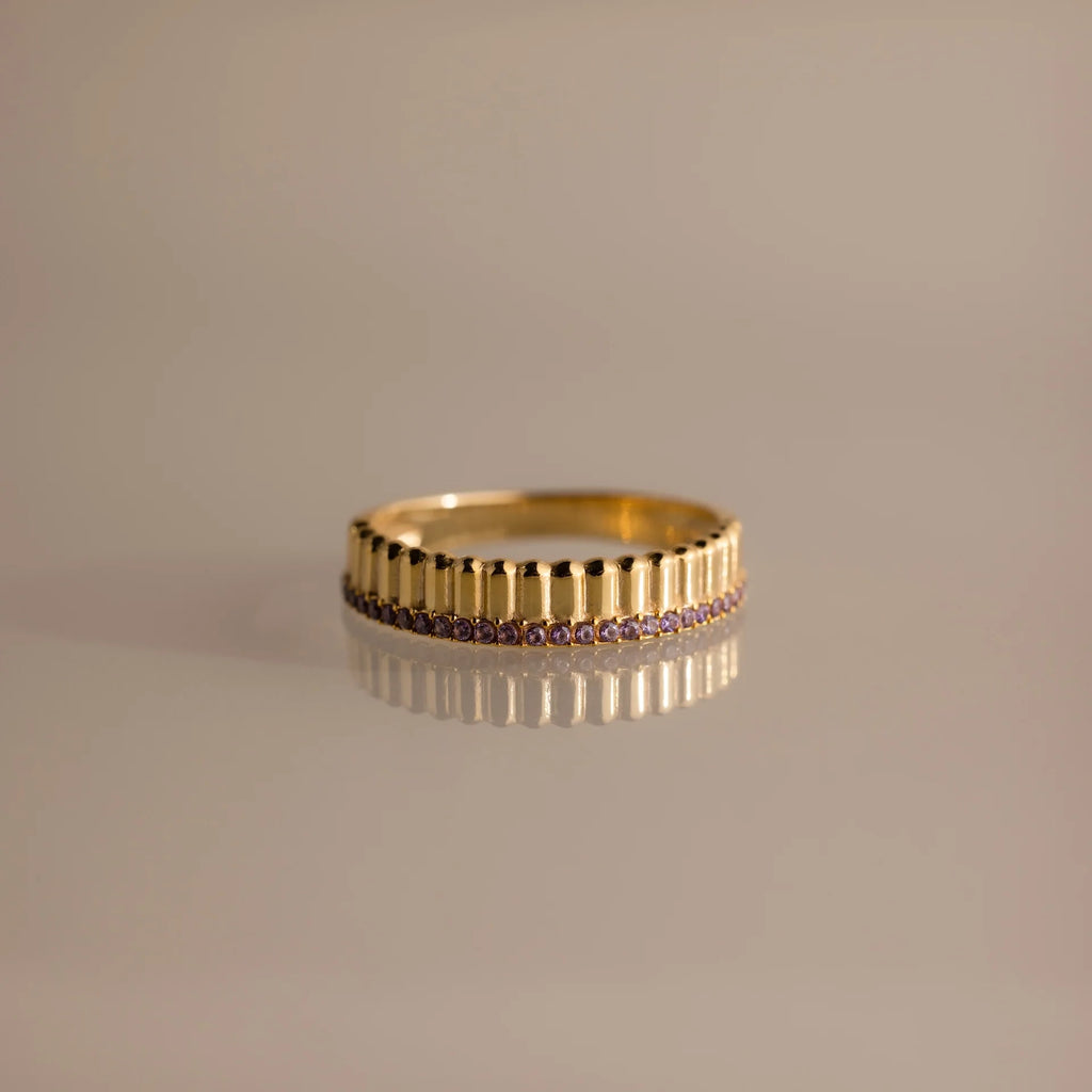 Ribbed Alexandrite Stack Ring Silver 18K Gold Plated