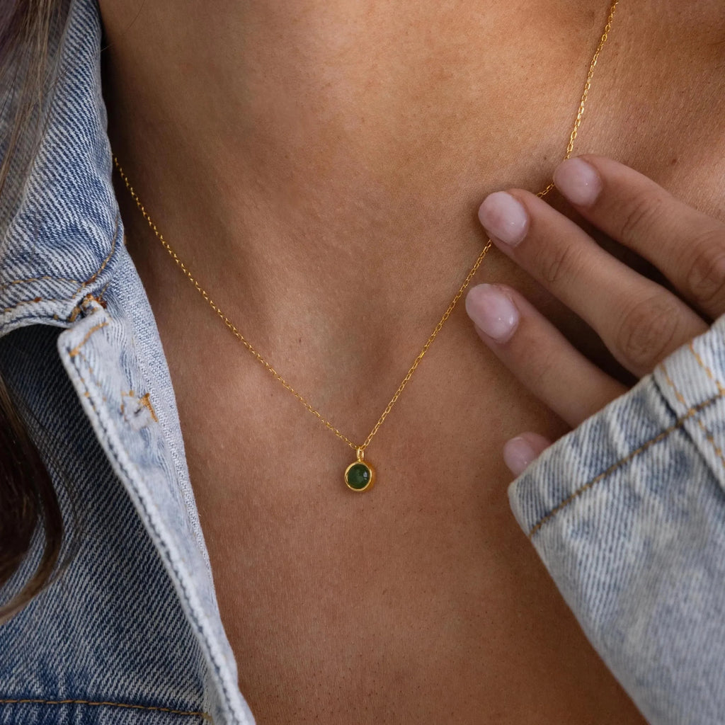 Jade Charm Necklace Silver 18K Gold Plated