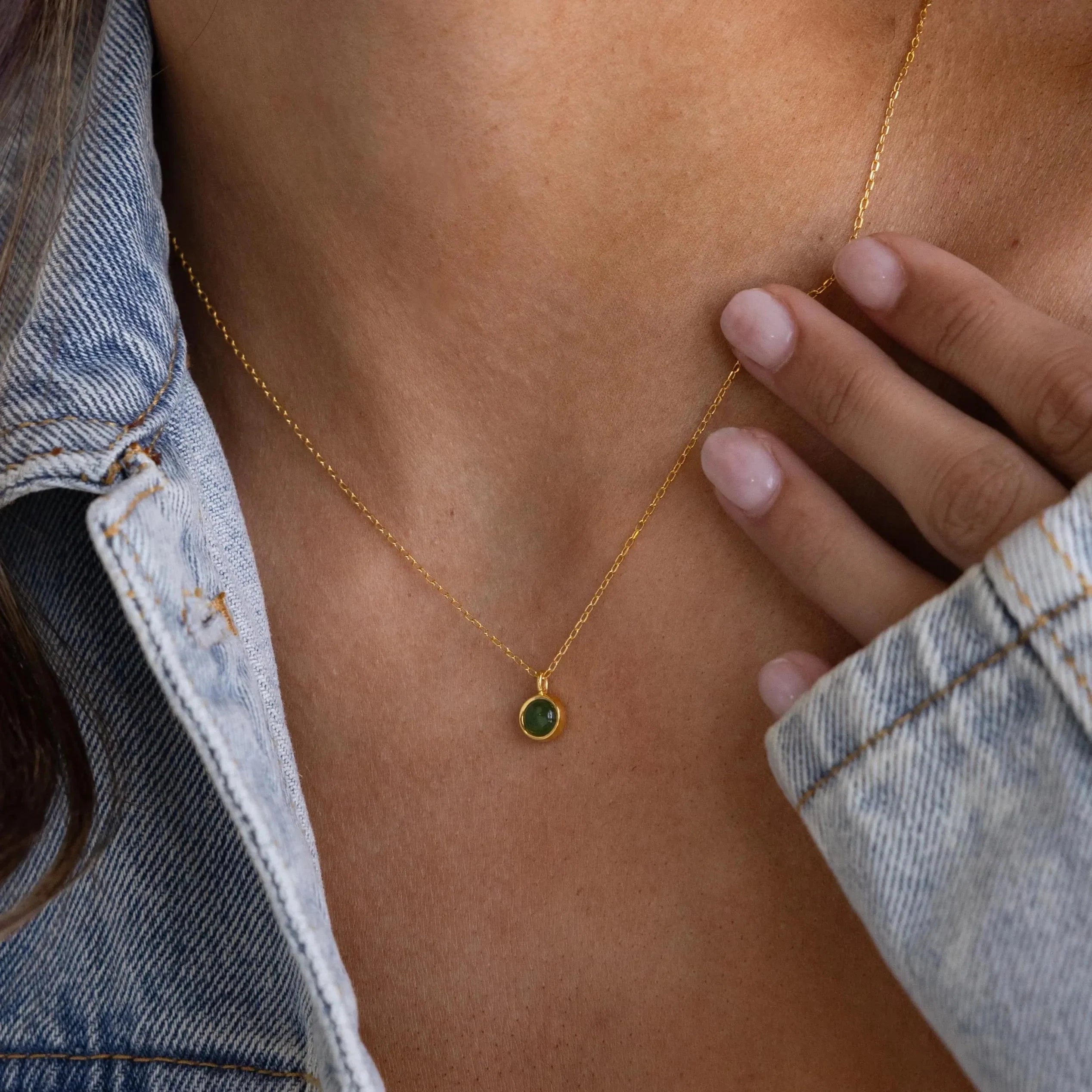 Jade Charm Necklace Silver 18K Gold Plated