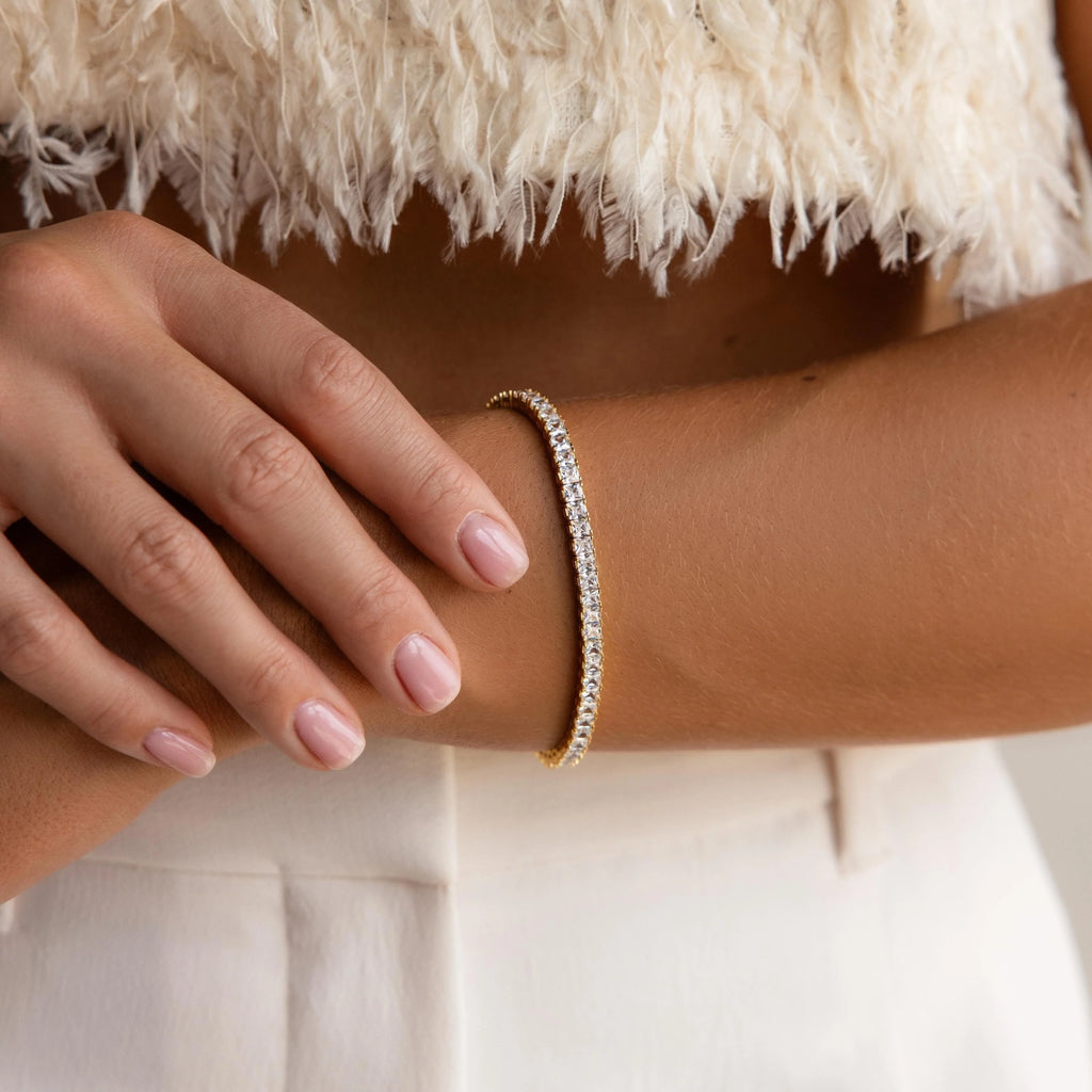 Princess Cut Diamond Tennis Bracelet Silver 18K Gold Plated