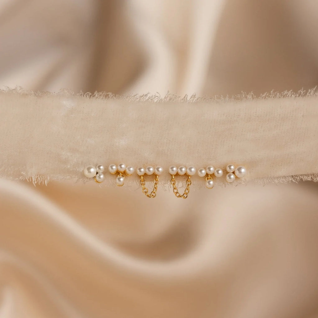 Trio Cluster Pearl Studs Silver 18K Gold Plated