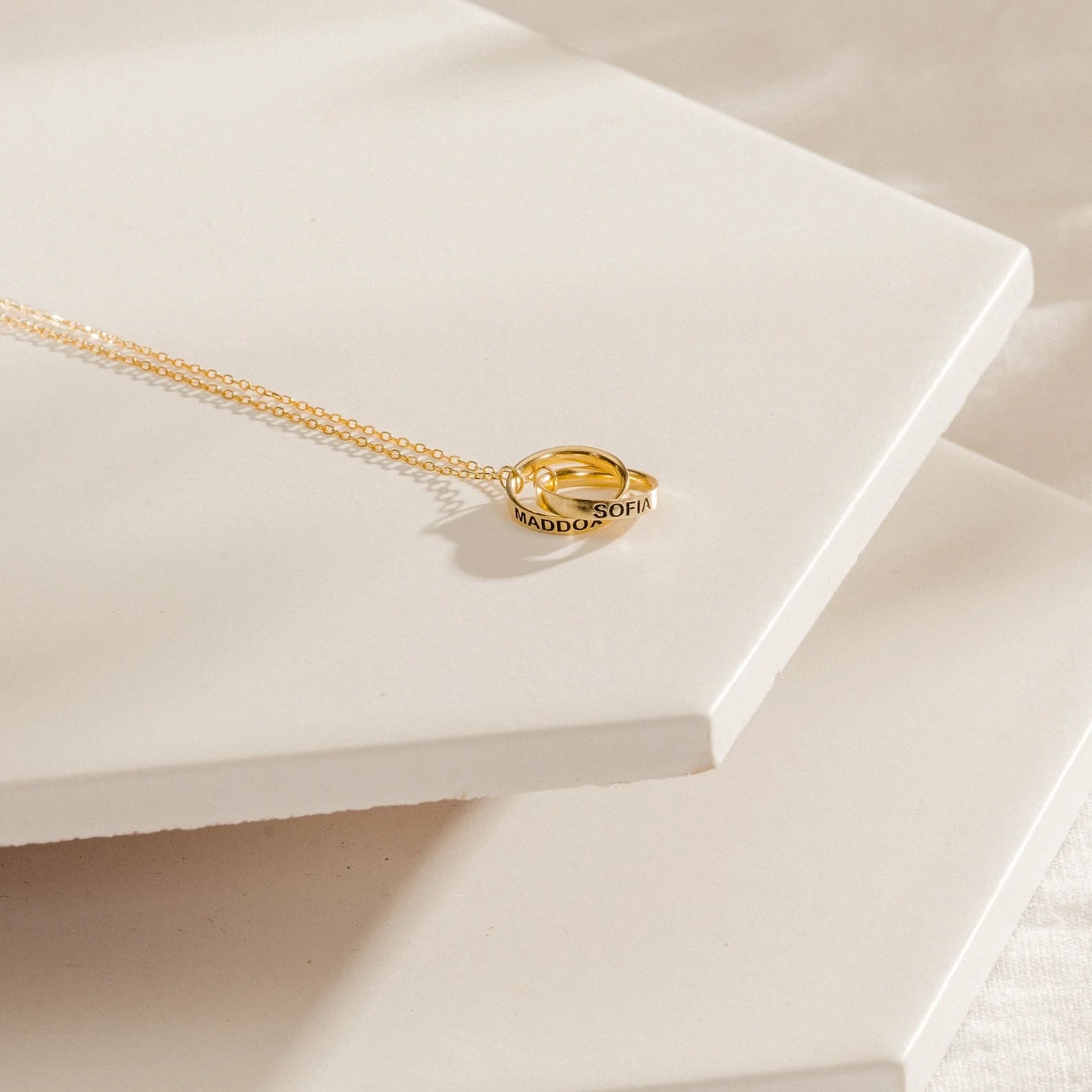 Engraved Interlocking Necklace Silver 18K Gold Plated