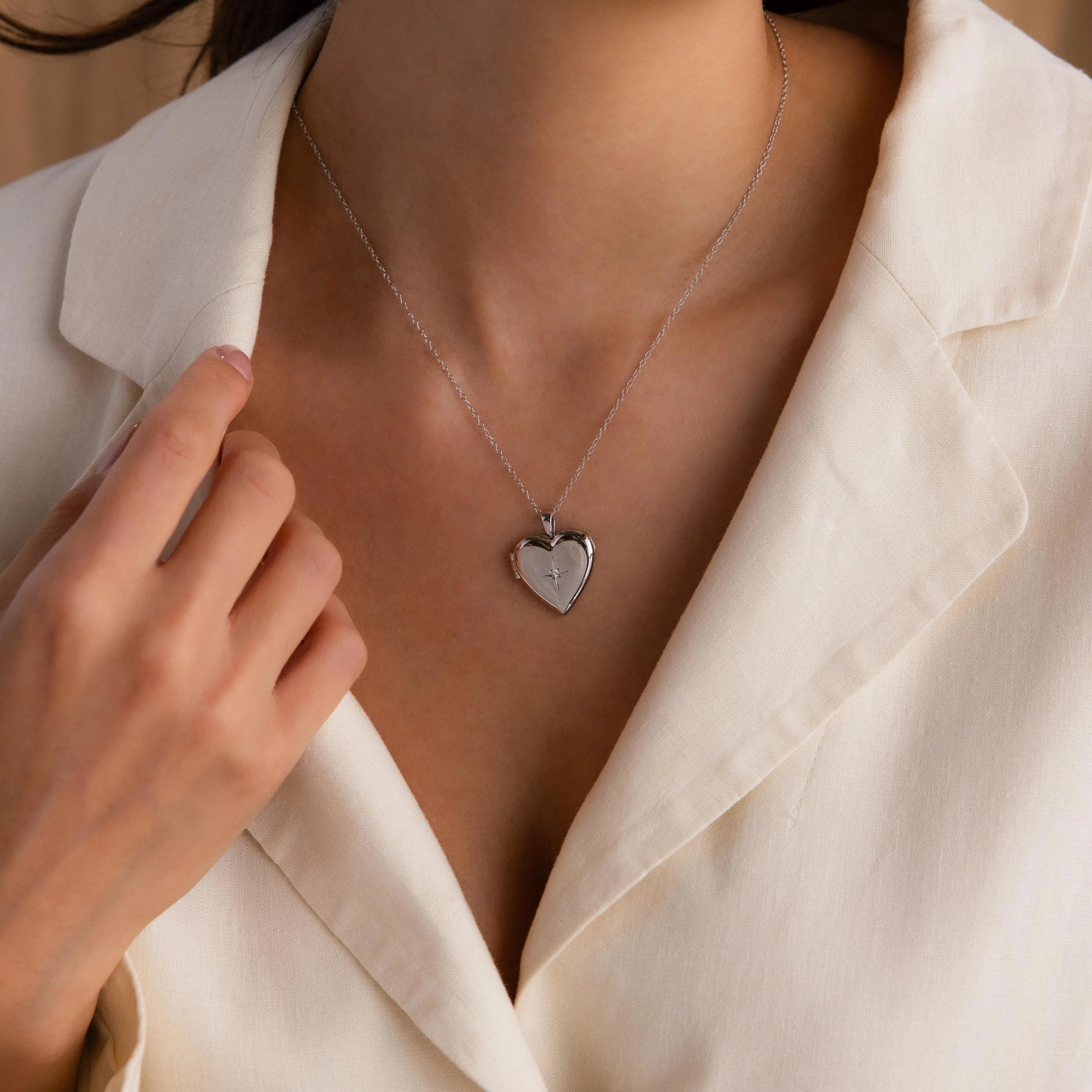 North Star Heart Locket Necklace Silver 18K Gold Plated