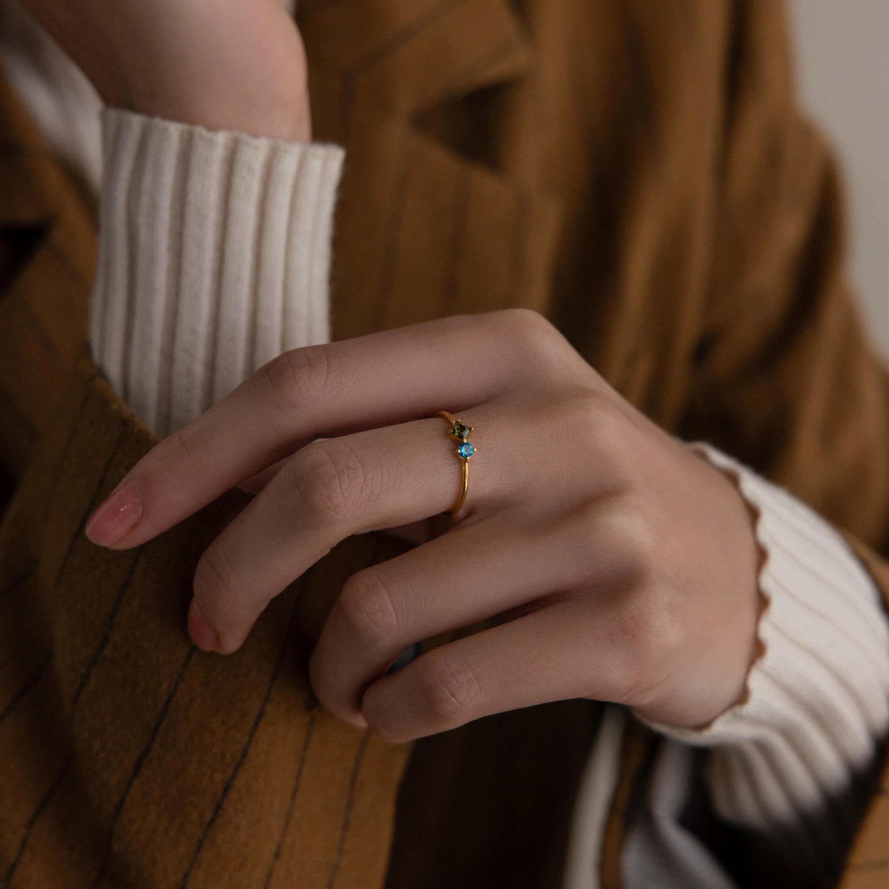 Toi et Moi Princess Birthstone Ring Silver 18K Gold Plated